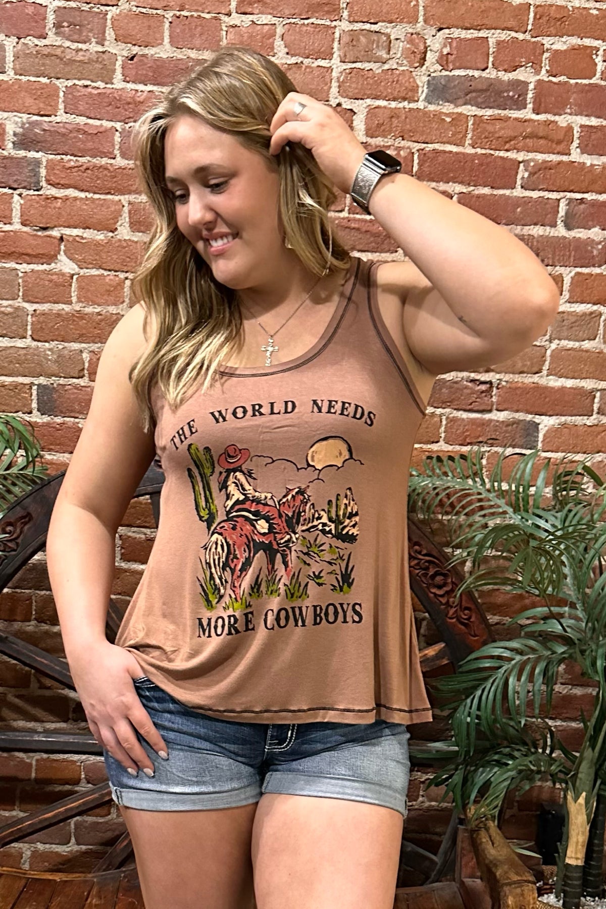 The World Needs More Cowboys Tank by Liberty Wear-Tank-Liberty Wear-Gallop 'n Glitz- Women's Western Wear Boutique, Located in Grants Pass, Oregon