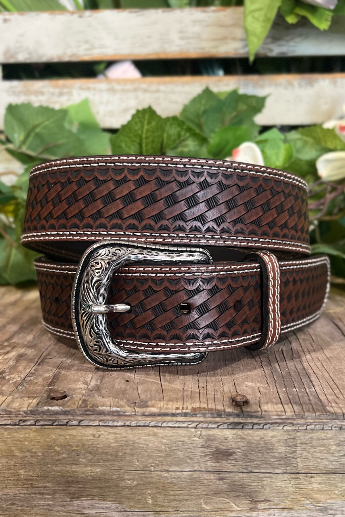 Men's Brown Tooled Belt-Men's Belt-Gem Dandy-Gallop 'n Glitz- Women's Western Wear Boutique, Located in Grants Pass, Oregon