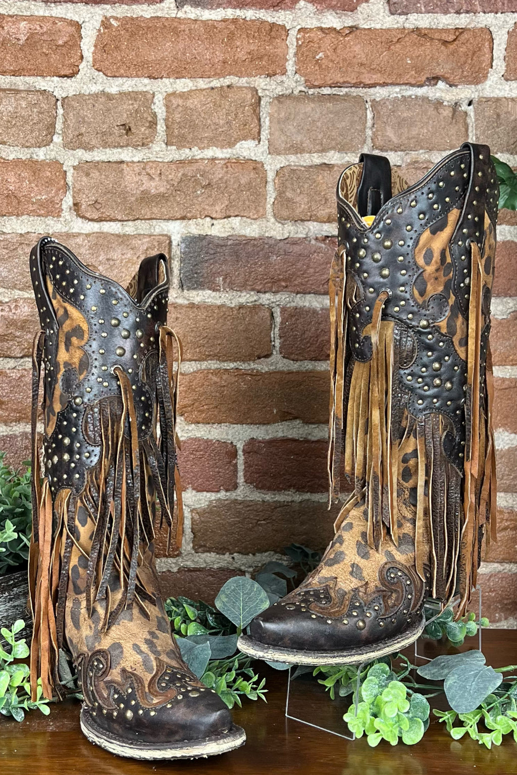 Leopard and Fringe Snip Toe Boot by Corral Boots – Gallop 'n Glitz