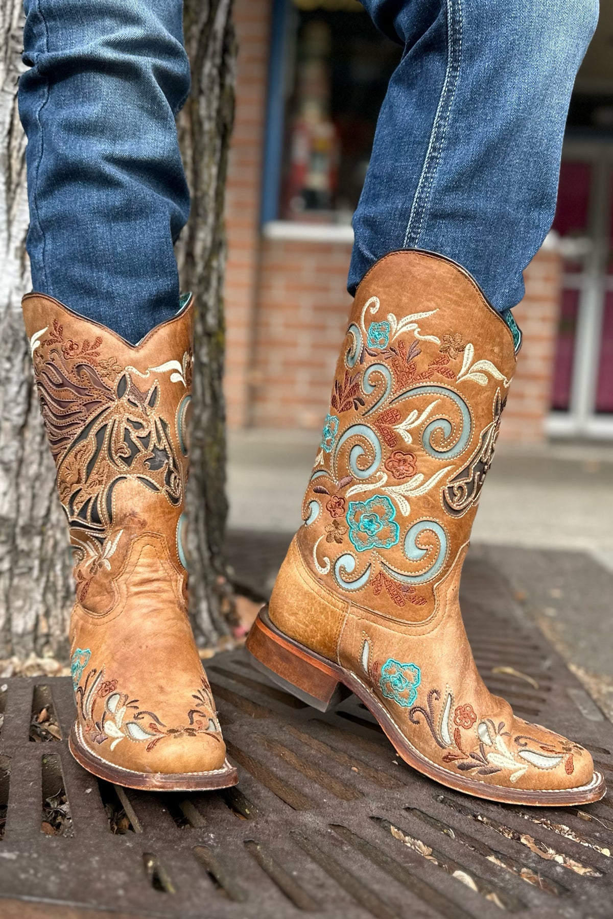 Ladies Sand Horse Inlay Square Toe Boot by Corral Boots-Boot-Corral Boots-Gallop 'n Glitz- Women's Western Wear Boutique, Located in Grants Pass, Oregon