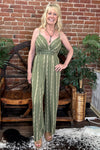 Olive V-Neck Jumpsuit with Slit Leg By Angie-Dress-Angie-Gallop 'n Glitz- Women's Western Wear Boutique, Located in Grants Pass, Oregon