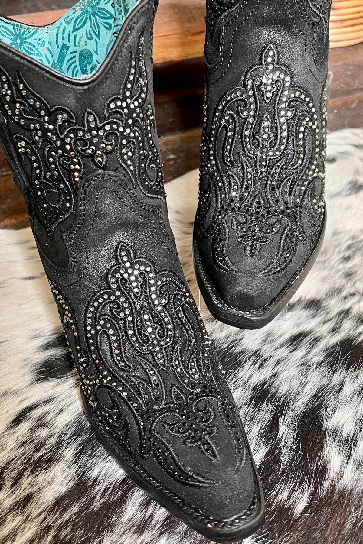 Ladies Black Studded Short Snip Toe Boots by Corral Boots-Boot-Corral Boots-Gallop 'n Glitz- Women's Western Wear Boutique, Located in Grants Pass, Oregon