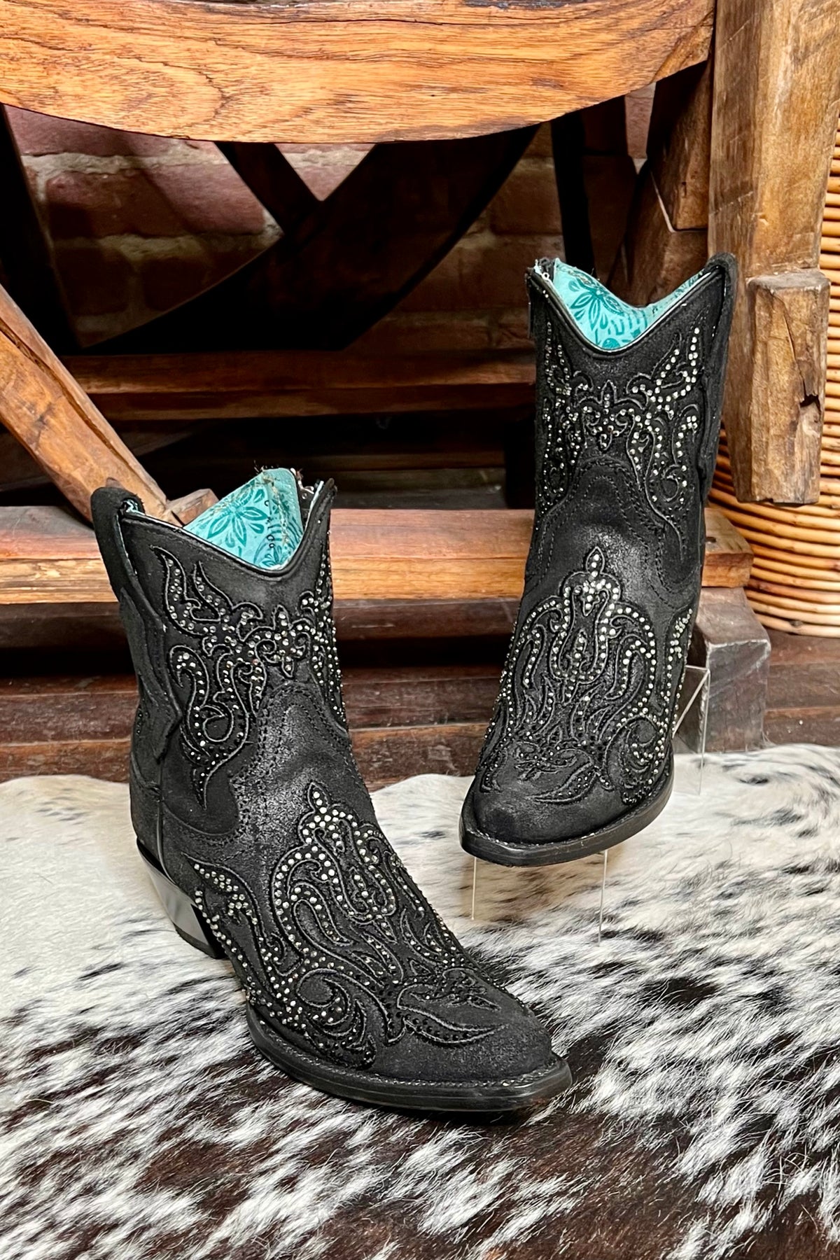 Ladies Black Studded Short Snip Toe Boots by Corral Boots-Boot-Corral Boots-Gallop 'n Glitz- Women's Western Wear Boutique, Located in Grants Pass, Oregon