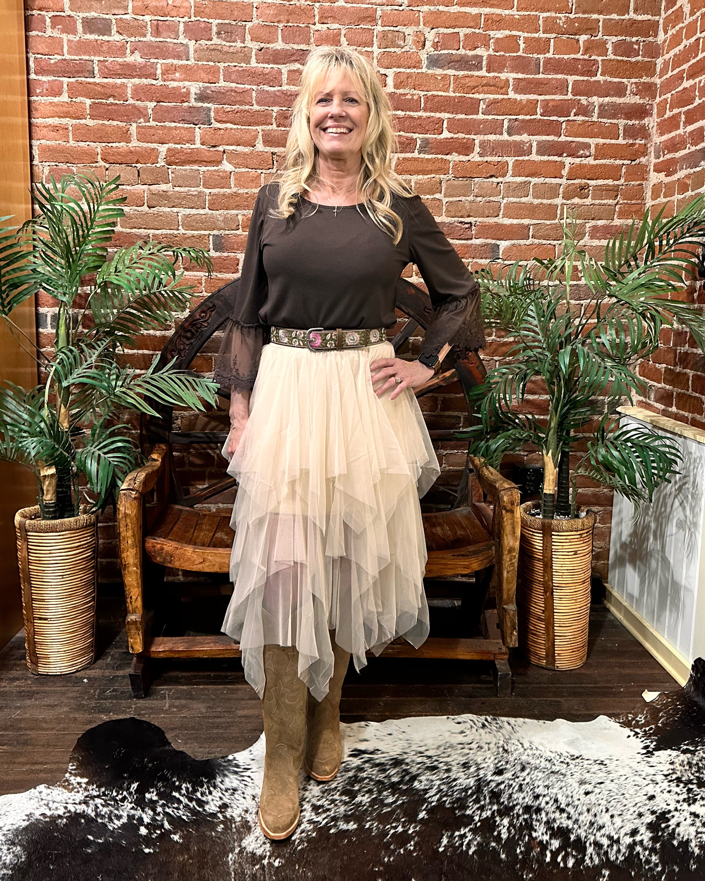Layered Lace Inspired Mesh Skirt by Origami Apparel-Skirt-Origami-Gallop 'n Glitz- Women's Western Wear Boutique, Located in Grants Pass, Oregon