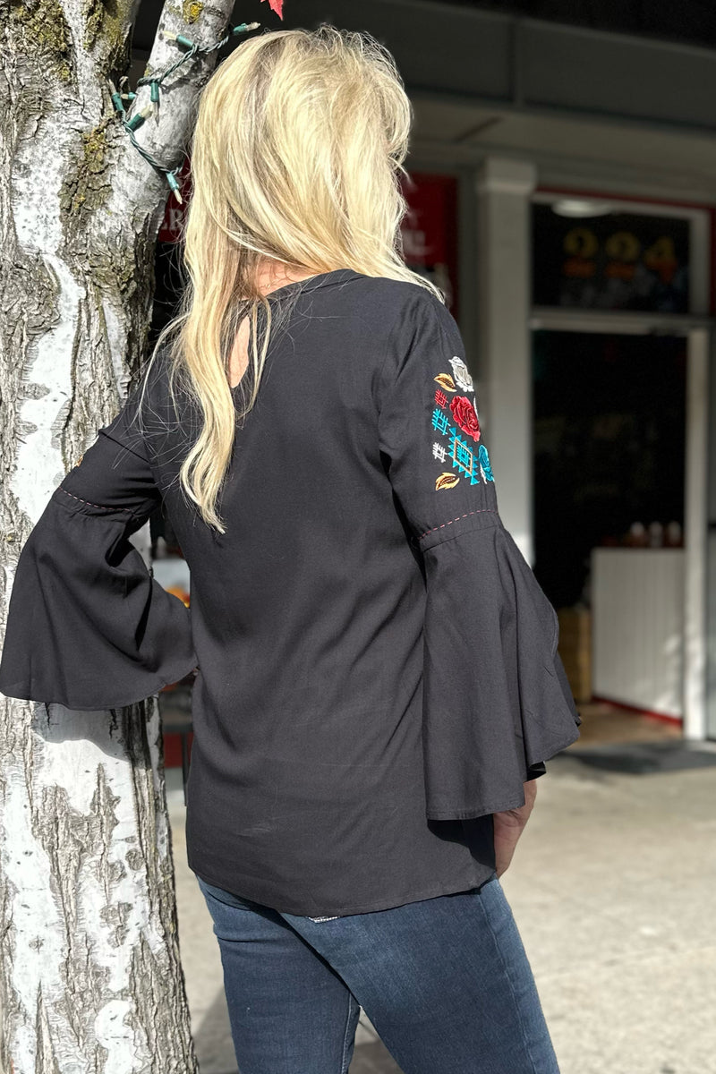 Embroidered Tulip Sleeved Blouse by Panhandle-top-Panhandle Slim-Gallop 'n Glitz- Women's Western Wear Boutique, Located in Grants Pass, Oregon