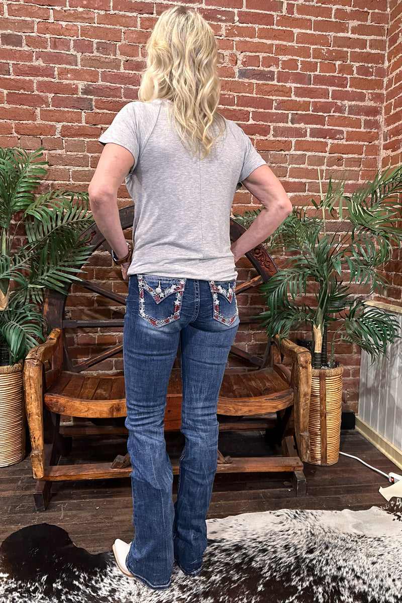 Americana Stars & Stripes Mid Rise Bootcut Jean by Miss Me-Bootcut-Miss Me-Gallop 'n Glitz- Women's Western Wear Boutique, Located in Grants Pass, Oregon