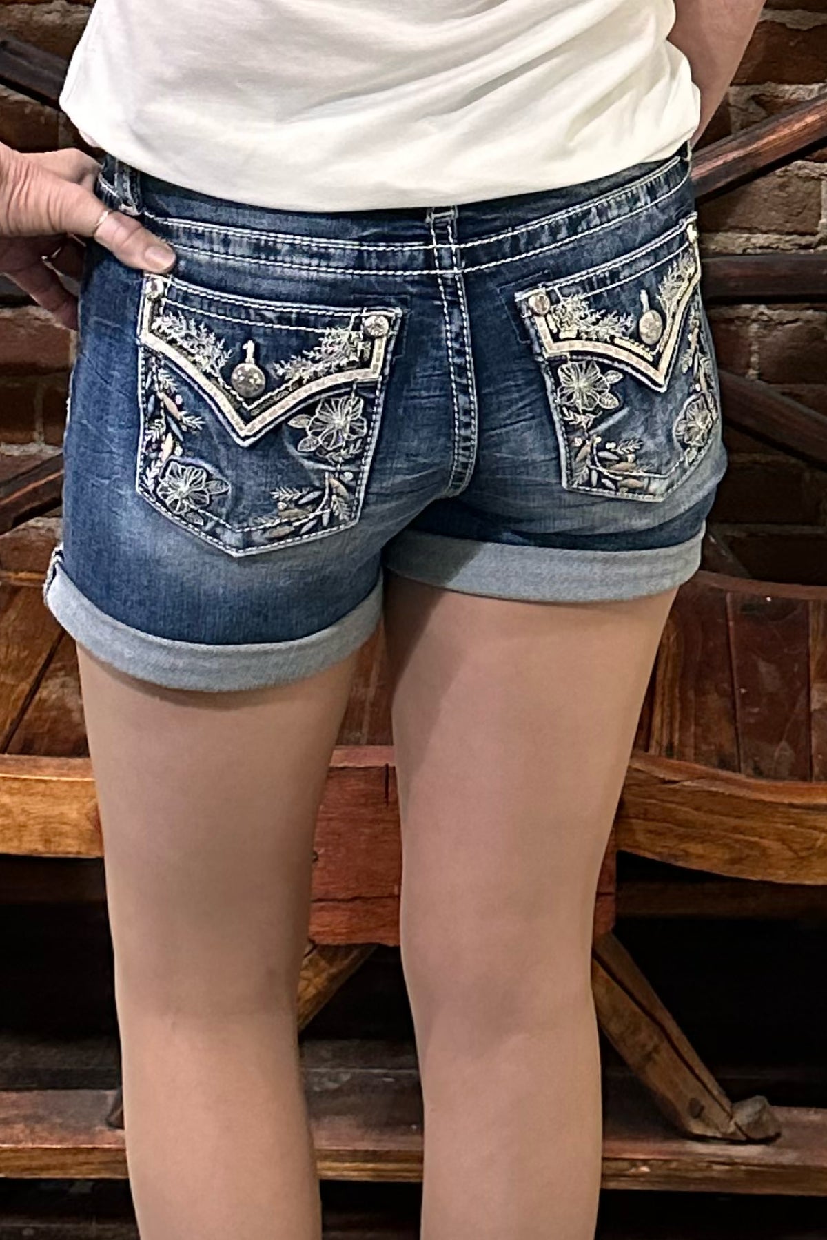 Miss Me Leather 'n Sequin Mid Rise Shorts-Shorts-Miss Me-Gallop 'n Glitz- Women's Western Wear Boutique, Located in Grants Pass, Oregon