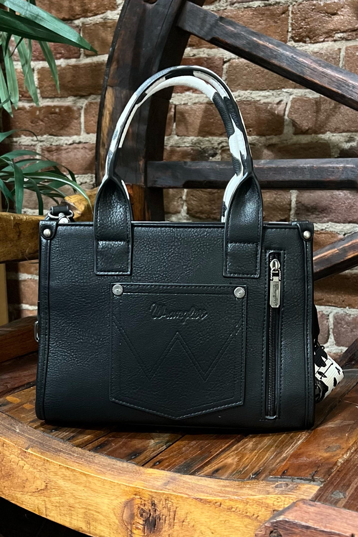 Wrangler Full Black Cow Print Concealed Carry Crossbody Tote-Handbags & Accessories-Montana West-Gallop 'n Glitz- Women's Western Wear Boutique, Located in Grants Pass, Oregon
