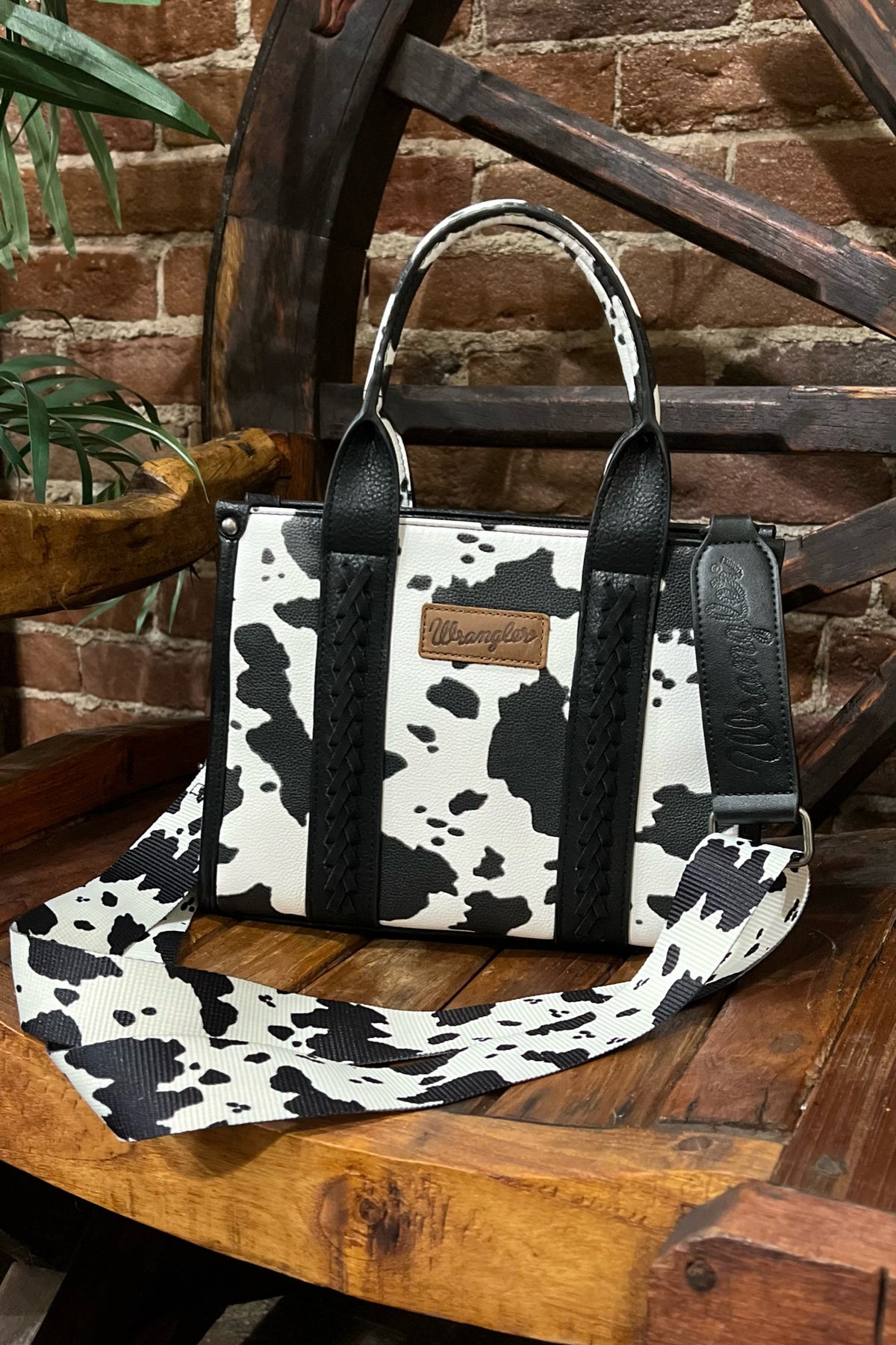 Wrangler Full Black Cow Print Concealed Carry Crossbody Tote-Handbags & Accessories-Montana West-Gallop 'n Glitz- Women's Western Wear Boutique, Located in Grants Pass, Oregon