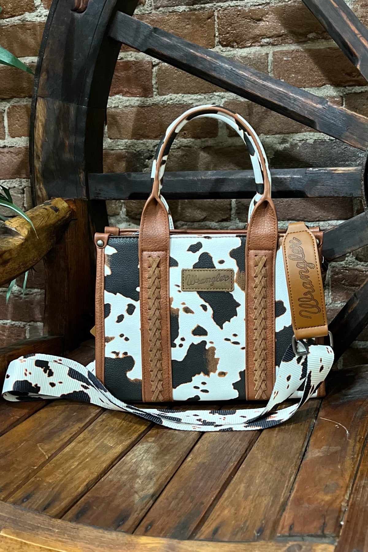 Wrangler Full Brown Cow Print Concealed Carry Crossbody Tote-Handbags & Accessories-Montana West-Gallop 'n Glitz- Women's Western Wear Boutique, Located in Grants Pass, Oregon