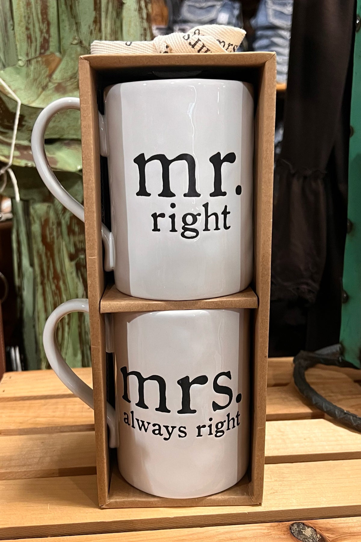 Mr. and Mrs. Right Mug Set-Gift-Mud Pie-Gallop 'n Glitz- Women's Western Wear Boutique, Located in Grants Pass, Oregon