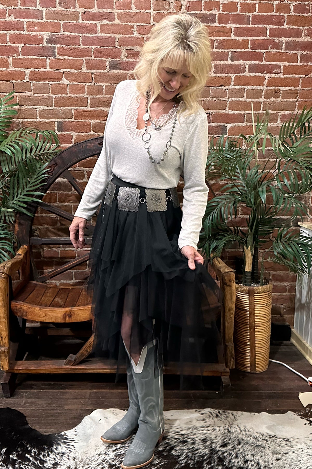 Layered Lace Inspired Mesh Skirt by Origami Apparel-Skirt-Origami-Gallop 'n Glitz- Women's Western Wear Boutique, Located in Grants Pass, Oregon