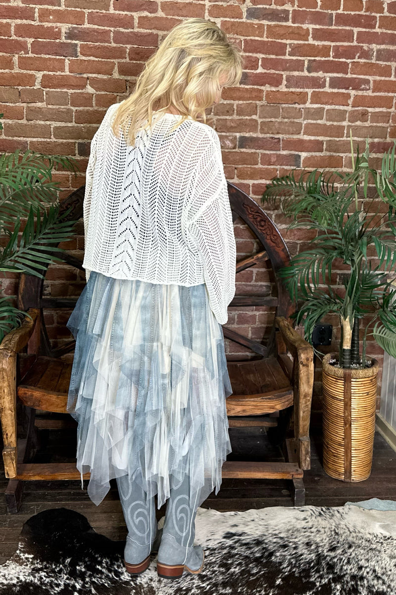 Layered Denim 'N Lace Inspired Mesh Skirt by Origami Apparel-Skirt-Origami-Gallop 'n Glitz- Women's Western Wear Boutique, Located in Grants Pass, Oregon