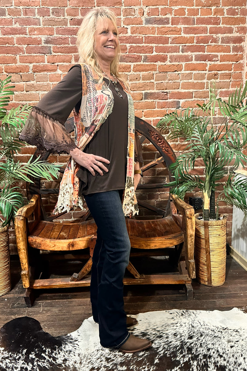 Howdy Vest with Lace Trim by Origami-Vest-Origami-Gallop 'n Glitz- Women's Western Wear Boutique, Located in Grants Pass, Oregon