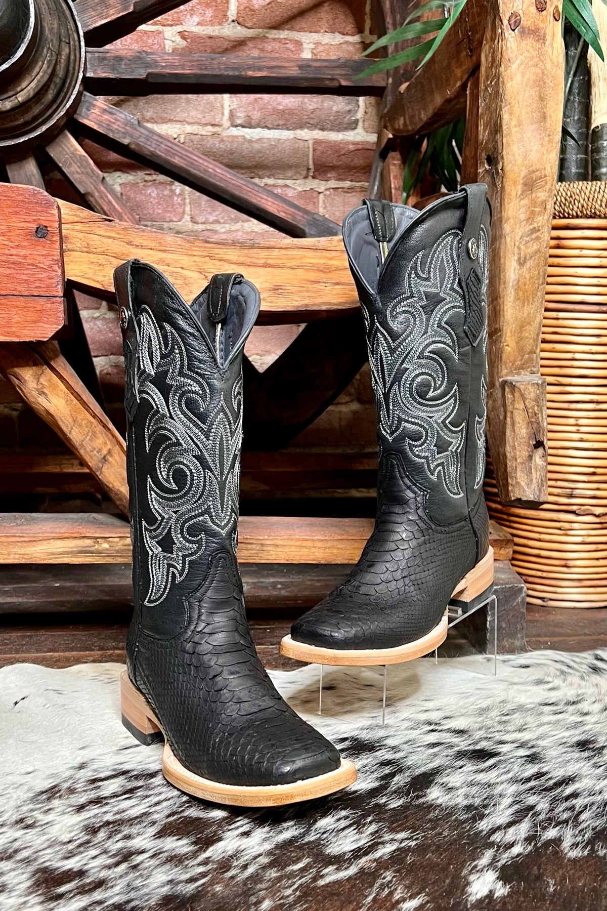 Women's Black Genuine Python Square Toe Boot-Ladies Boot-Tanner Mark-Gallop 'n Glitz- Women's Western Wear Boutique, Located in Grants Pass, Oregon