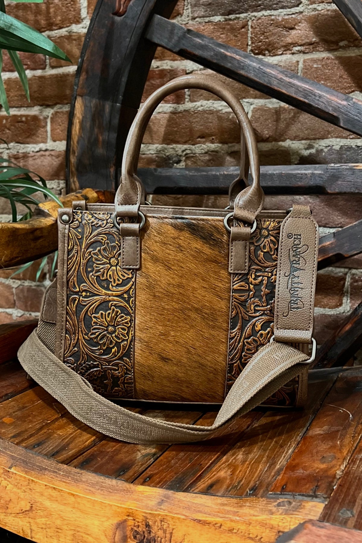 Trinity Ranch Hair On Cowhide Tooling Concealed Carry Crossbody Tote-Handbags & Accessories-Montana West-Gallop 'n Glitz- Women's Western Wear Boutique, Located in Grants Pass, Oregon
