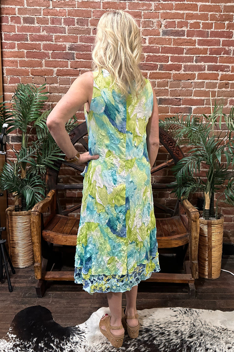 Aqua and Lime Watercolor Dress by Vine Street Apparel-Dress-Vine Street-Gallop 'n Glitz- Women's Western Wear Boutique, Located in Grants Pass, Oregon