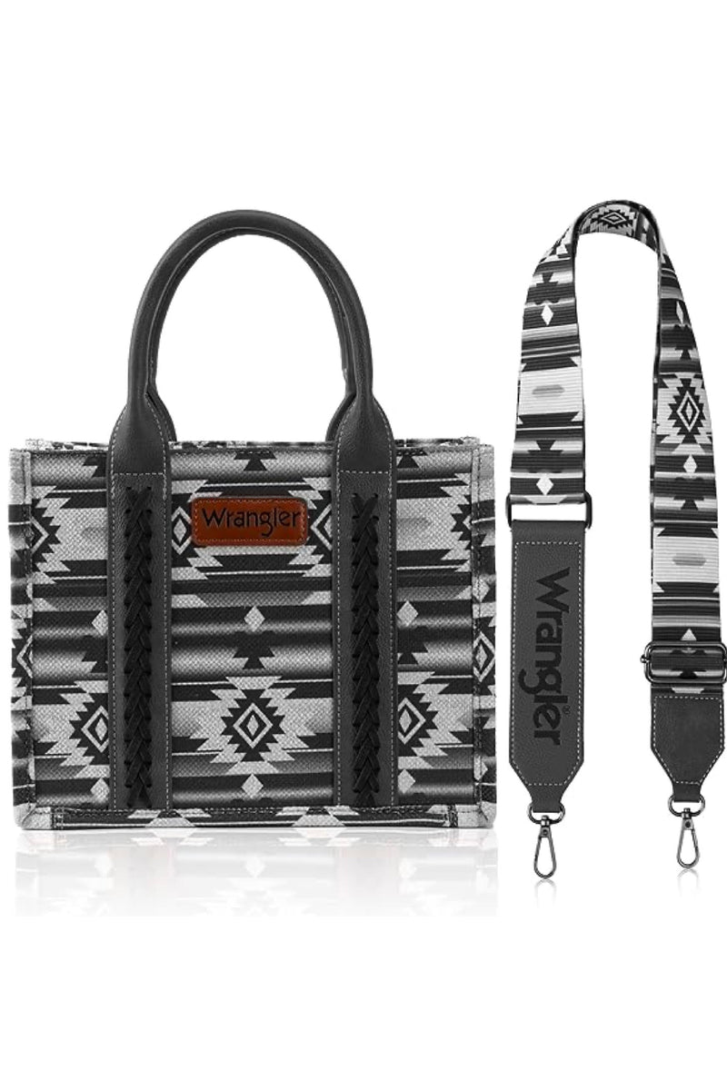 Wrangler Black Allover Aztec Dual Sided Print Crossbody Canvas Tote-Handbags & Accessories-Montana West-Gallop 'n Glitz- Women's Western Wear Boutique, Located in Grants Pass, Oregon
