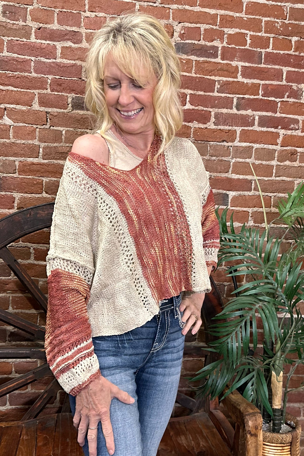 Tan Crop Pull Over Sweater By Angie-Sweater-Angie-Gallop 'n Glitz- Women's Western Wear Boutique, Located in Grants Pass, Oregon