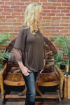 Lace Bell Sleeve Brown Tunic by Origami Apparel
