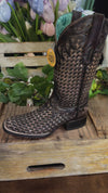 Chocolate Glitter Woven & Overlay Square Toe Boot by Corral Boots