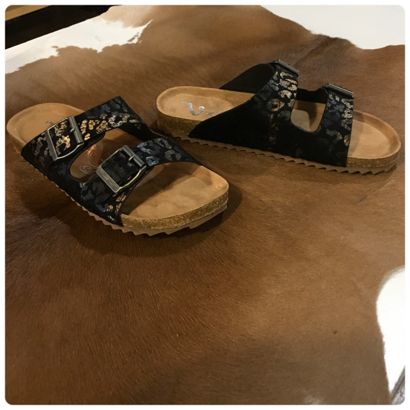 Very G Black Leopard Buckle Sandal-Flip Flop-Very G-Gallop 'n Glitz- Women's Western Wear Boutique, Located in Grants Pass, Oregon