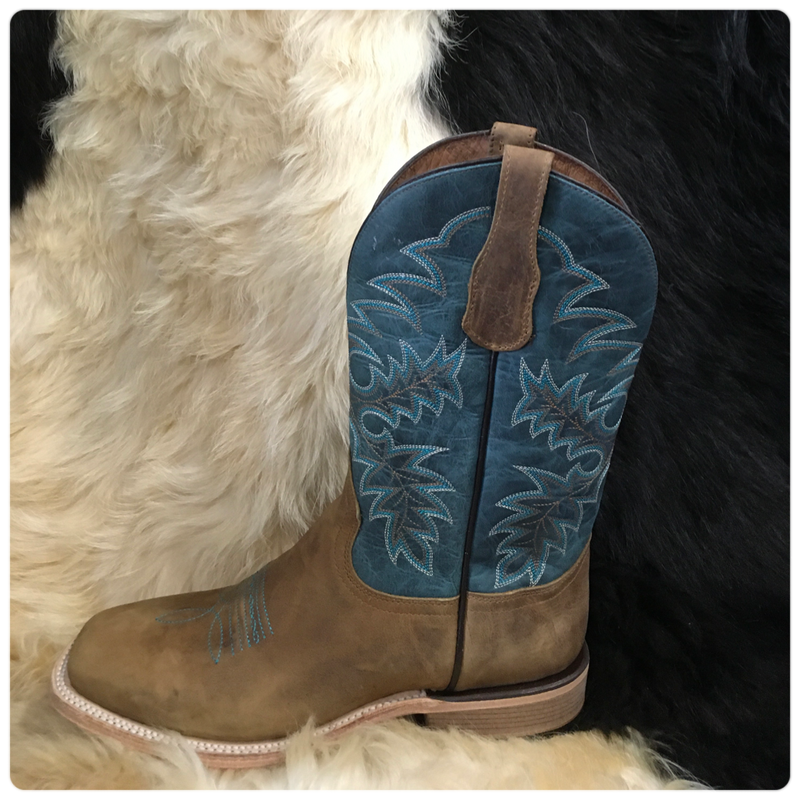 Mens Tan/Blue Wide Square Toe Boot-Men's Boot-Corral Boots-Gallop 'n Glitz- Women's Western Wear Boutique, Located in Grants Pass, Oregon