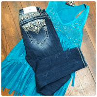 Miss Me Turquoise Dreamin' Mid Rise Skinny Jean-Skinny-Miss Me-Gallop 'n Glitz- Women's Western Wear Boutique, Located in Grants Pass, Oregon