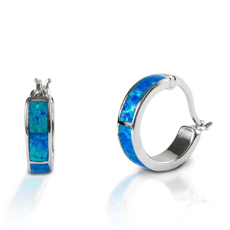 Kelly Herd Blue Opal Hoop Sterling Earrings-Jewelry-Kelly Herd-Gallop 'n Glitz- Women's Western Wear Boutique, Located in Grants Pass, Oregon