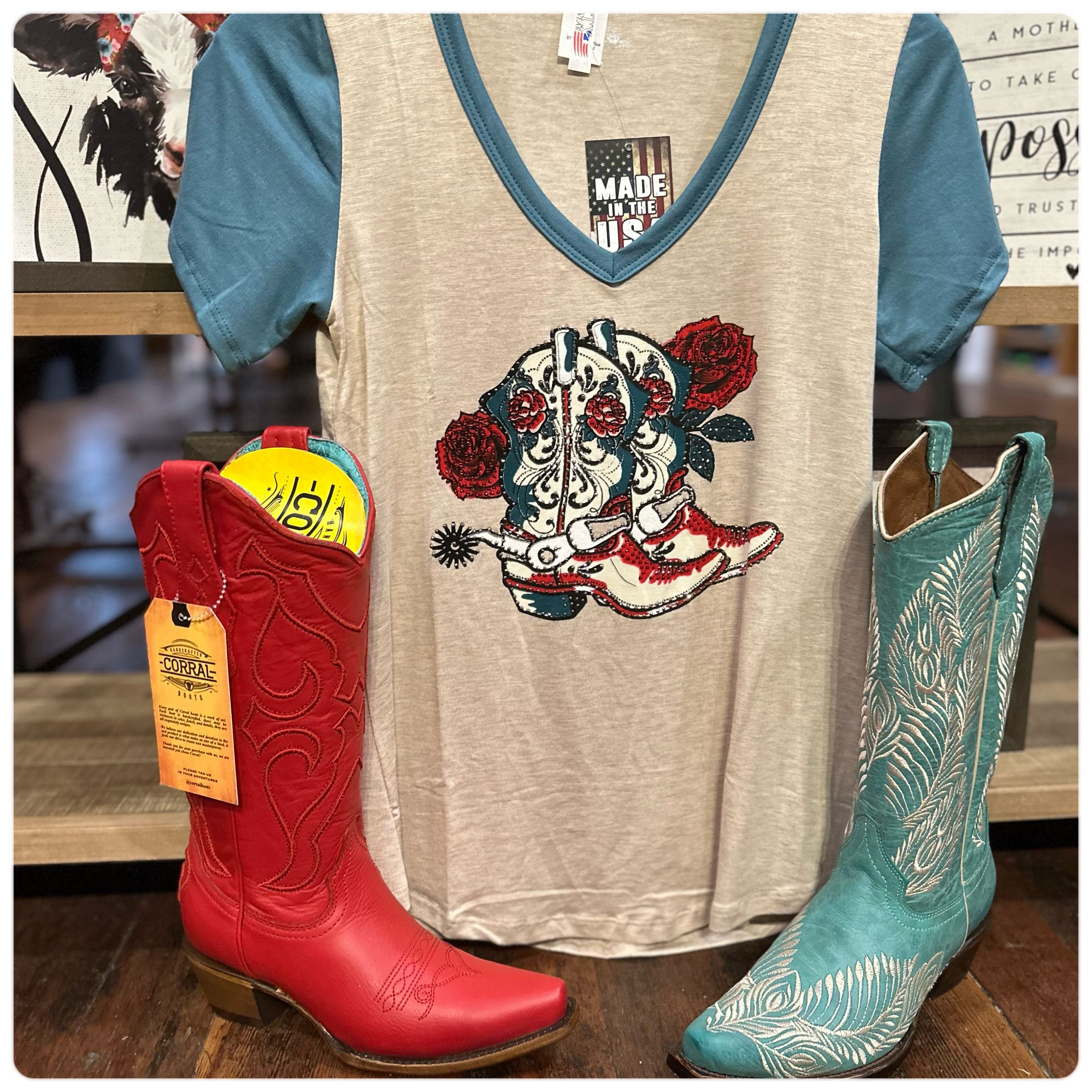 Boots & Roses Short Sleeve Tee-top-Liberty Wear-Gallop 'n Glitz- Women's Western Wear Boutique, Located in Grants Pass, Oregon