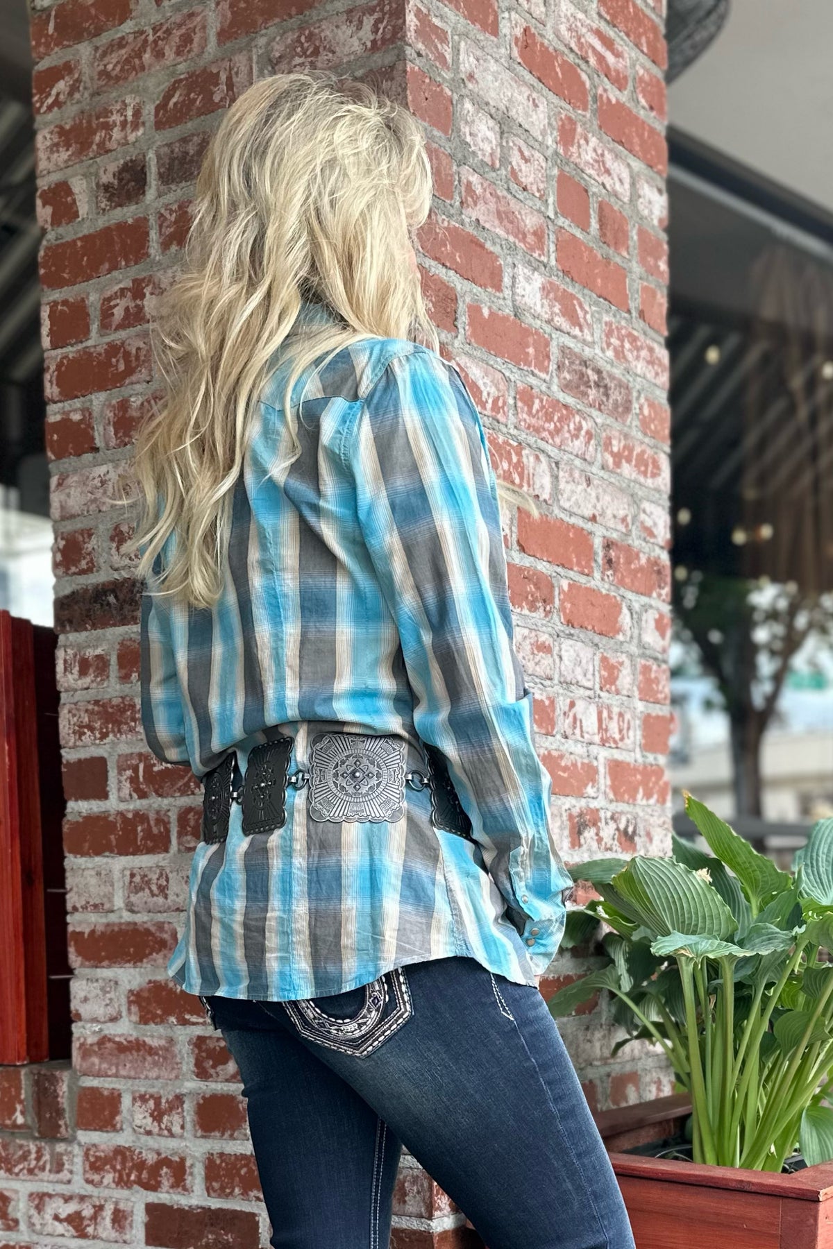 Ladies Roper Western Snap Shirt in Beach Dobby Plaid by Roper-Top-Roper/Stetson-Gallop 'n Glitz- Women's Western Wear Boutique, Located in Grants Pass, Oregon