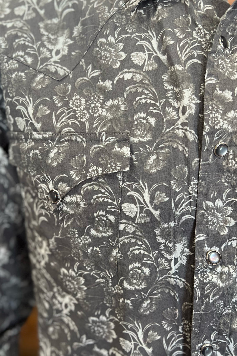 Mens Grey Floral Pearl Snap-Men's Dress Shirt-Roper/Stetson-Gallop 'n Glitz- Women's Western Wear Boutique, Located in Grants Pass, Oregon