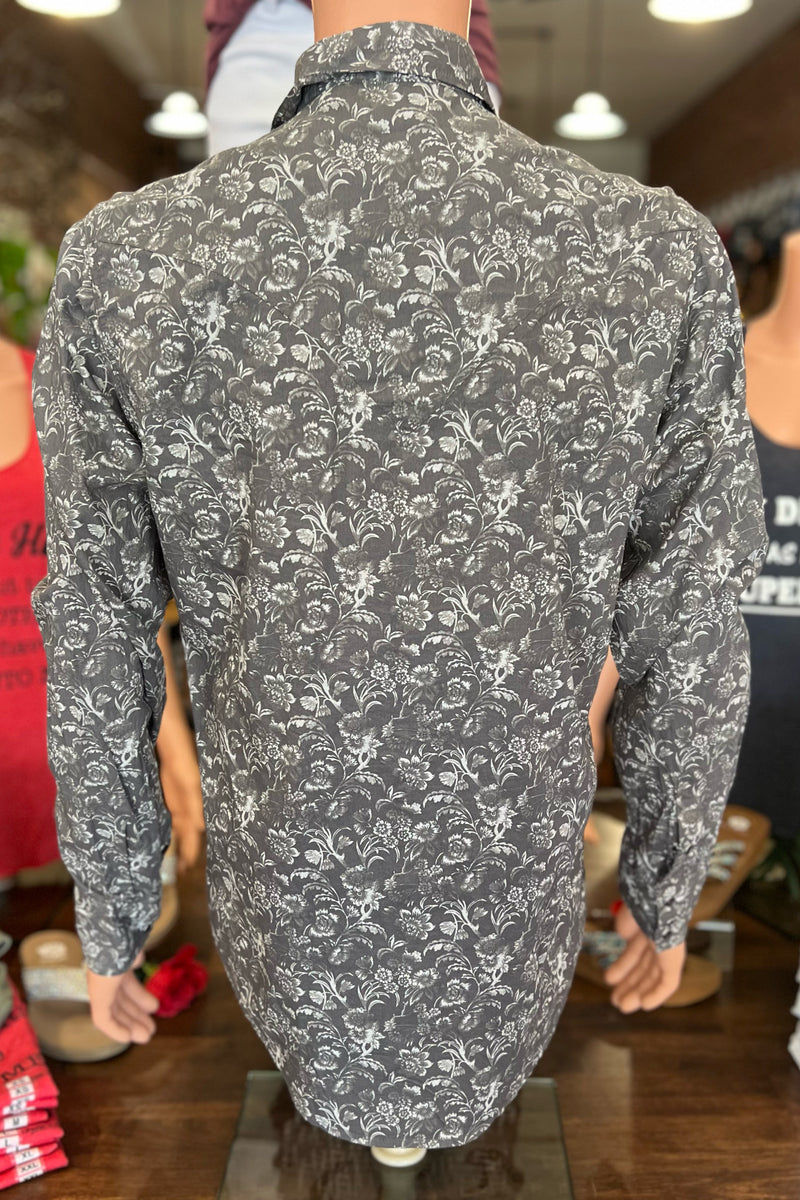 Mens Grey Floral Pearl Snap-Men's Dress Shirt-Roper/Stetson-Gallop 'n Glitz- Women's Western Wear Boutique, Located in Grants Pass, Oregon