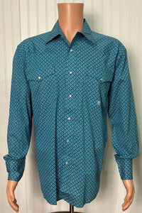 Men's Turquoise Diamond Print Long Sleeve Shirt by Roper-Men's Dress Shirt-Roper/Stetson-Gallop 'n Glitz- Women's Western Wear Boutique, Located in Grants Pass, Oregon