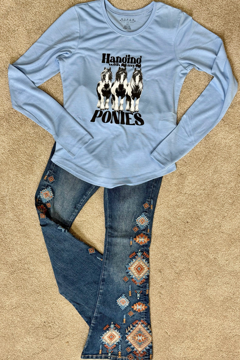 Girls Hanging With My Ponies Long Sleeve by Roper-Girls Top-Roper/Stetson-Gallop 'n Glitz- Women's Western Wear Boutique, Located in Grants Pass, Oregon