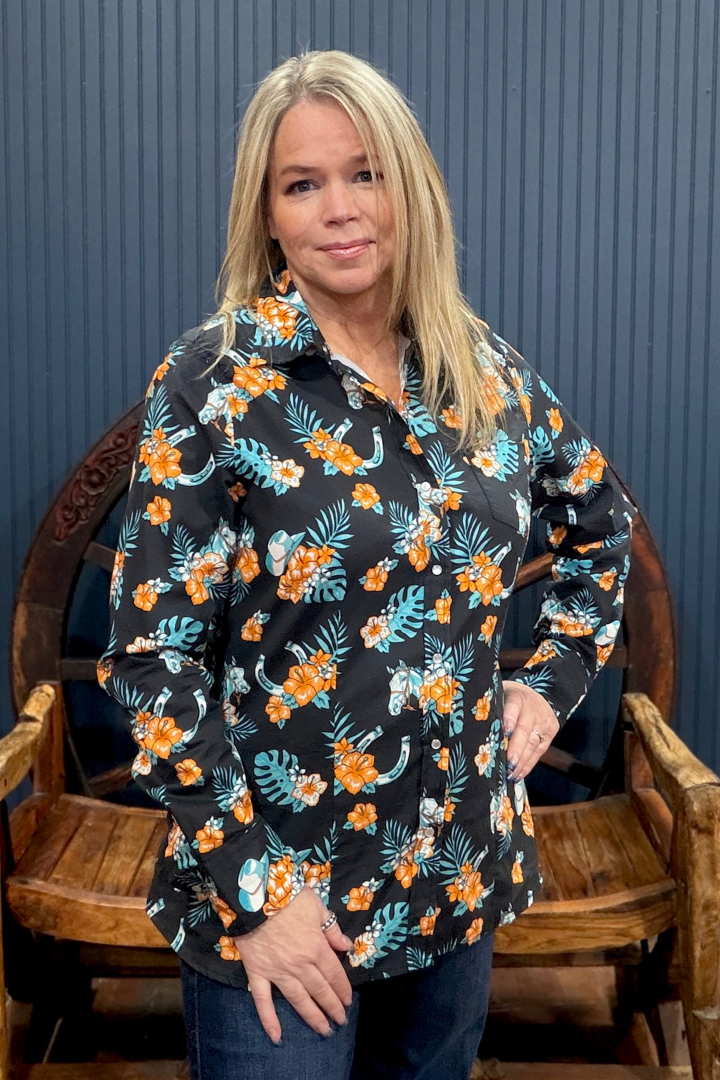 Tropical Dream Pearl Snap L/S Top by Roper-Top-Roper/Stetson-Gallop 'n Glitz- Women's Western Wear Boutique, Located in Grants Pass, Oregon