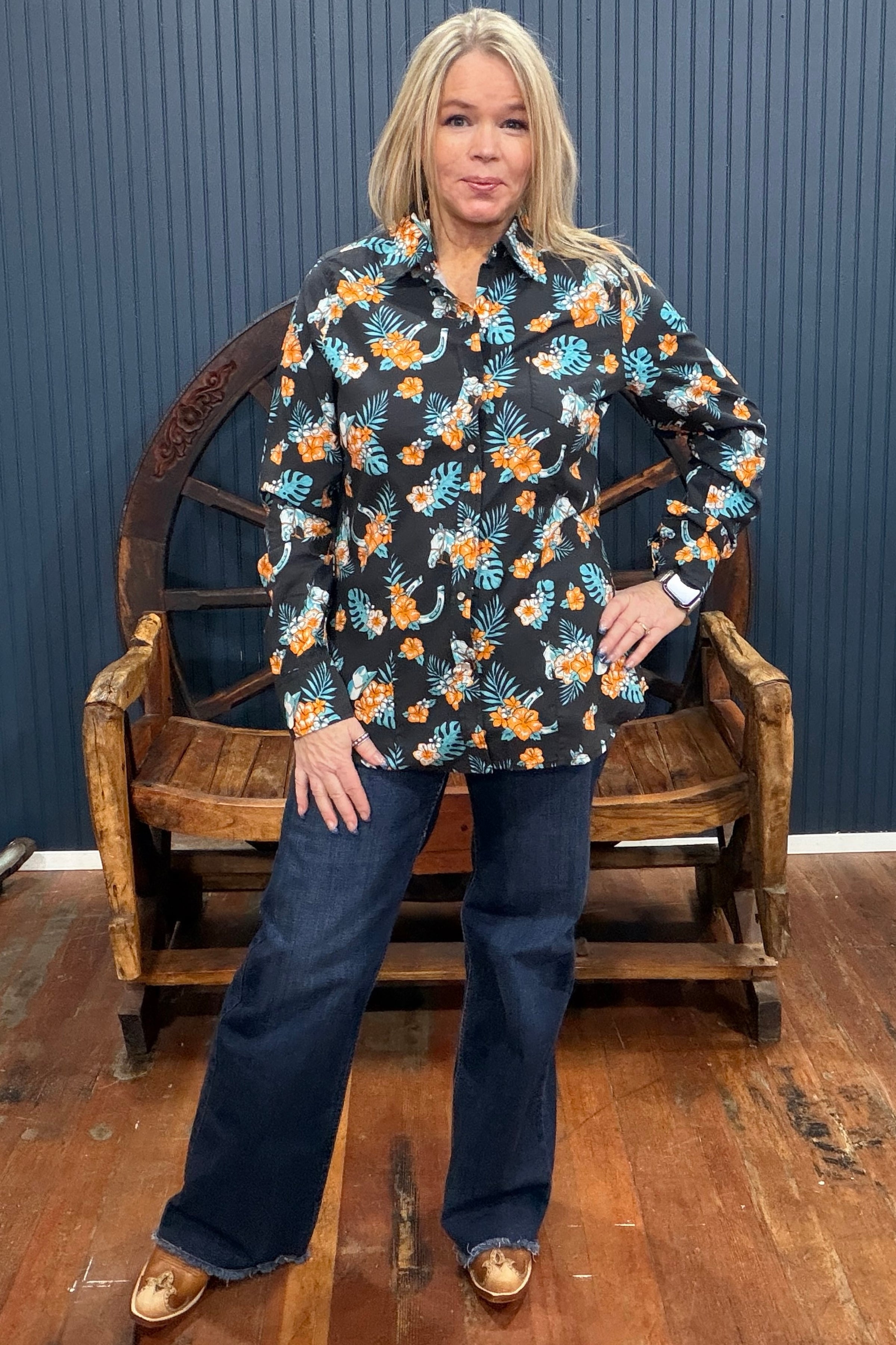 Tropical Dream Pearl Snap L/S Top by Roper-Top-Roper/Stetson-Gallop 'n Glitz- Women's Western Wear Boutique, Located in Grants Pass, Oregon
