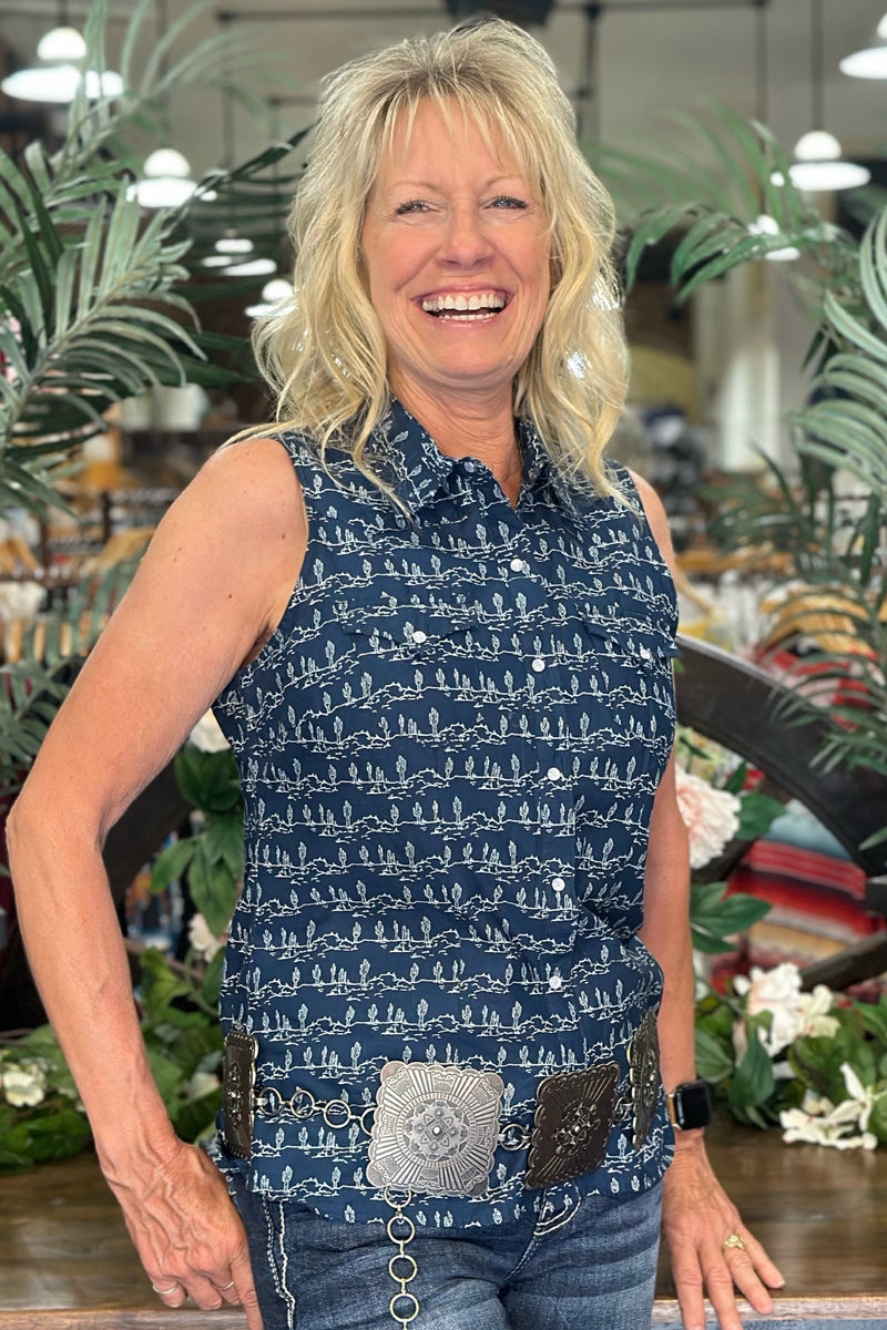 Women's Sleeveless Desert Stripe Print Shirt by Roper-top-Roper/Stetson-Gallop 'n Glitz- Women's Western Wear Boutique, Located in Grants Pass, Oregon