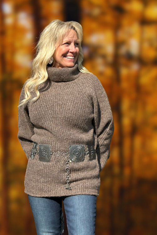 Cozy Soft Brown Turtleneck Sweater-Sweater-Molly Bracken-Gallop 'n Glitz- Women's Western Wear Boutique, Located in Grants Pass, Oregon