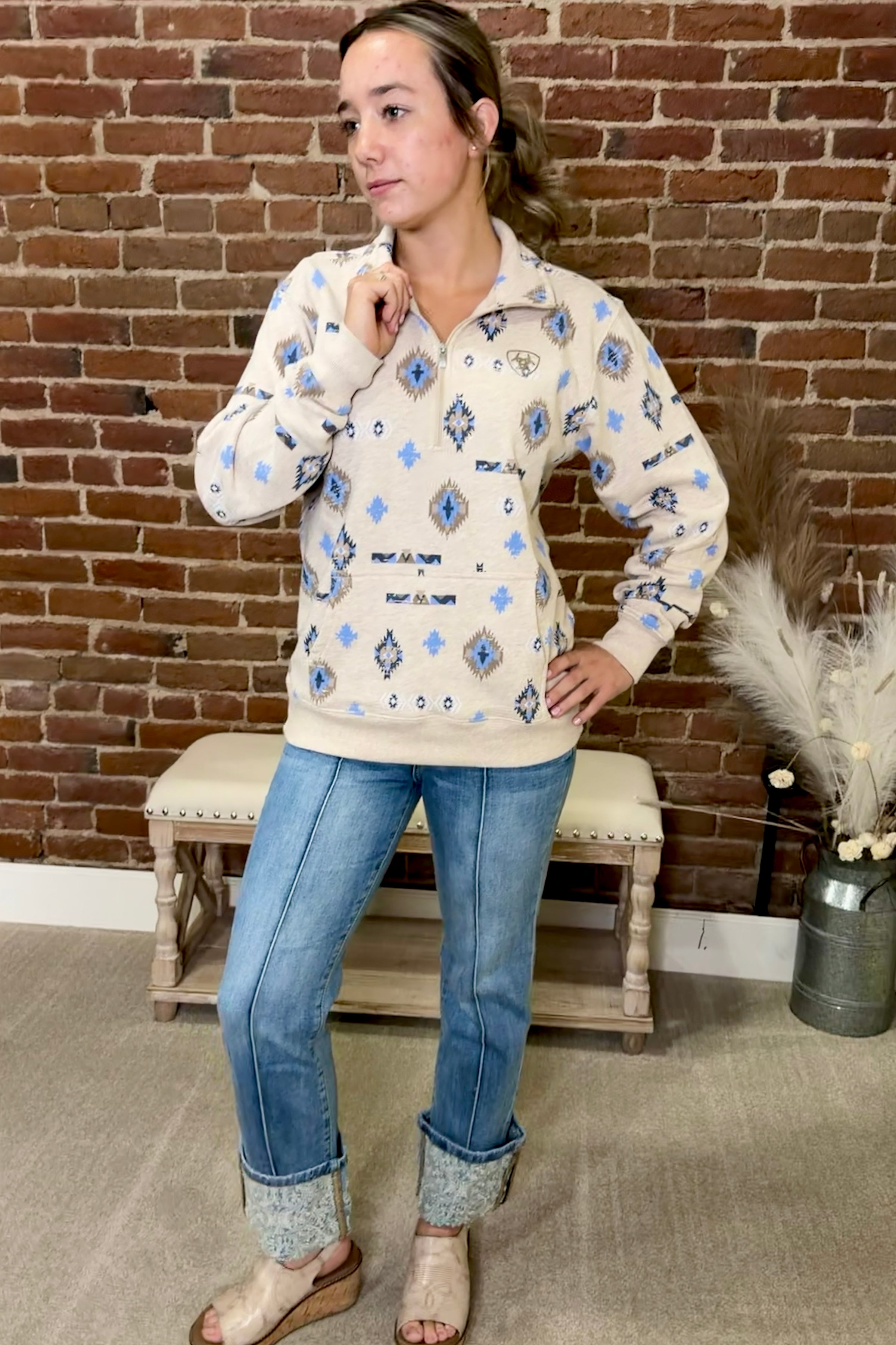 Sapphire 1/2 Zip Sweatshirt by Ariat-Sweatshirt-Ariat-Gallop 'n Glitz- Women's Western Wear Boutique, Located in Grants Pass, Oregon