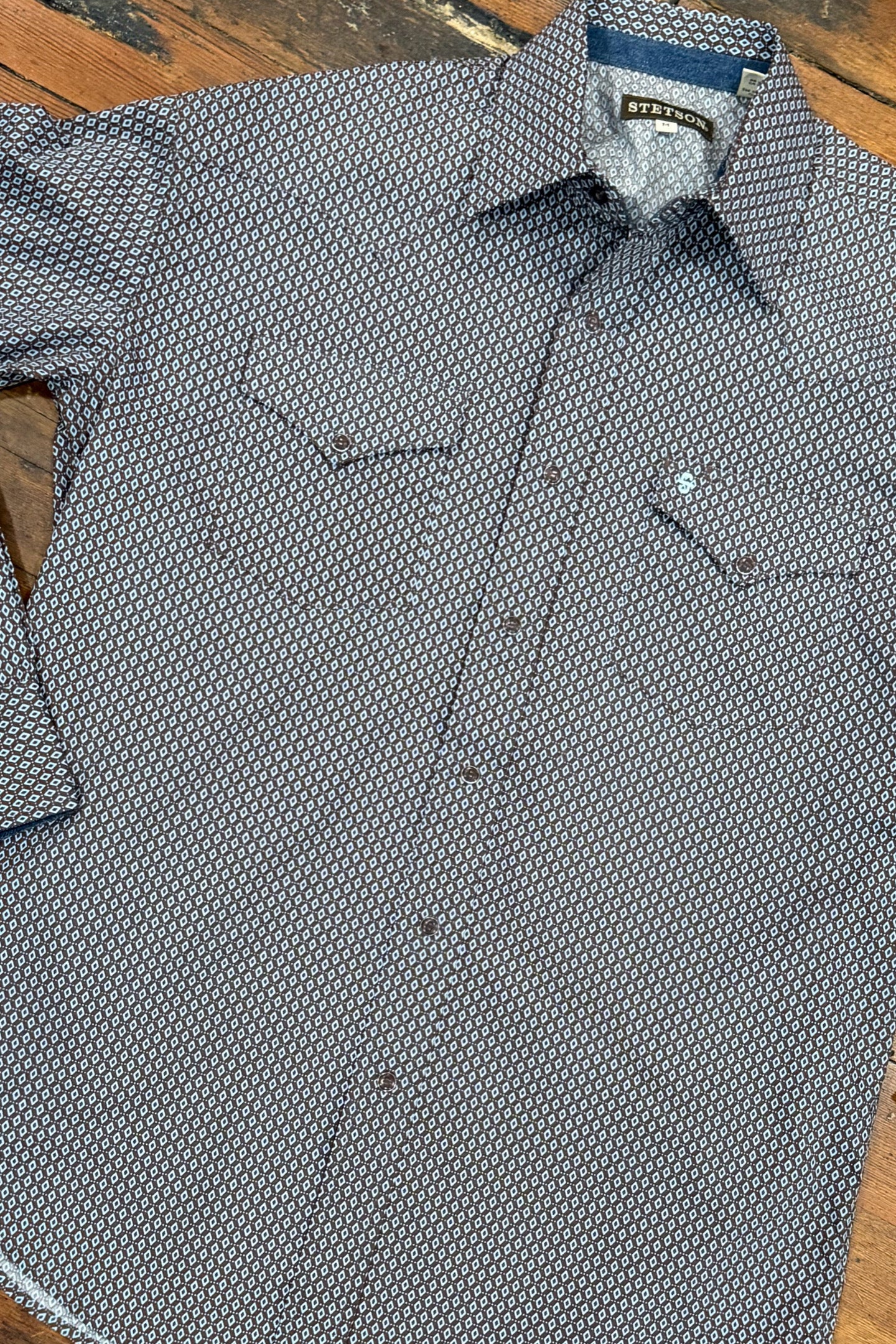 Men's Blue and Brown Diamond Long Sleeve Shirt by Stetson-Men's Dress Shirt-Roper/Stetson-Gallop 'n Glitz- Women's Western Wear Boutique, Located in Grants Pass, Oregon