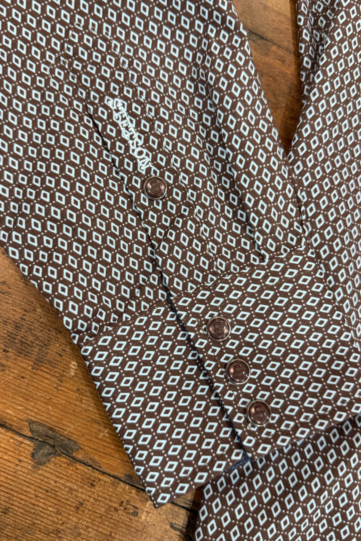 Men's Blue and Brown Diamond Long Sleeve Shirt by Stetson-Men's Dress Shirt-Roper/Stetson-Gallop 'n Glitz- Women's Western Wear Boutique, Located in Grants Pass, Oregon