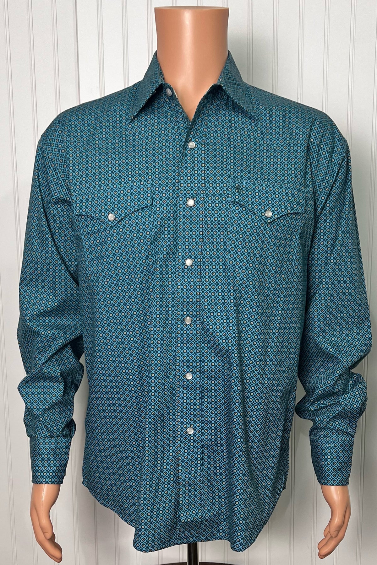 Men's Four Leaf Foulard Green Long Sleeve Shirt by Stetson-Men's Dress Shirt-Roper/Stetson-Gallop 'n Glitz- Women's Western Wear Boutique, Located in Grants Pass, Oregon