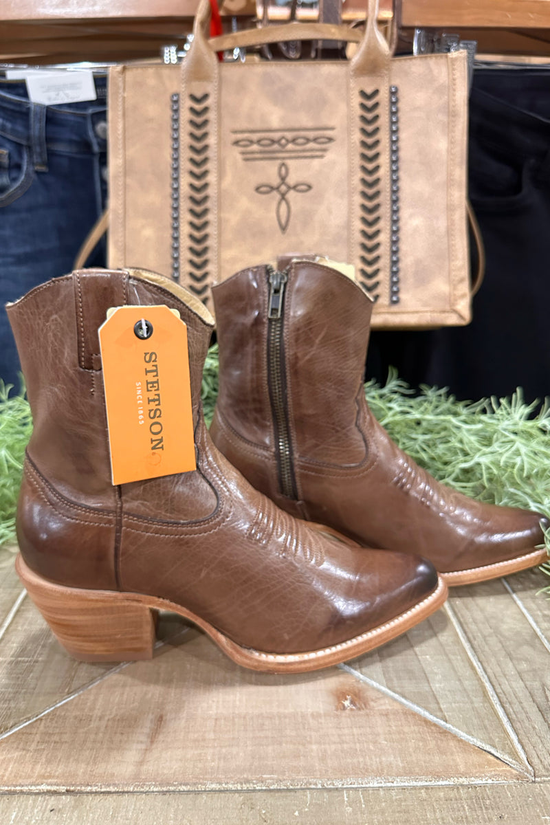 Women's PIPER Brown Leather 7" Boot by Stetson-Women's Boot-Justin Boots-Gallop 'n Glitz- Women's Western Wear Boutique, Located in Grants Pass, Oregon