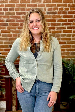 The Classic Cotton Button-Up Sage-Top-Be Cool-Gallop 'n Glitz- Women's Western Wear Boutique, Located in Grants Pass, Oregon
