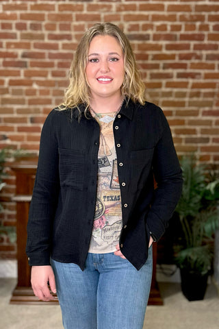The Classic Cotton Button-Up Black-Top-Be Cool-Gallop 'n Glitz- Women's Western Wear Boutique, Located in Grants Pass, Oregon
