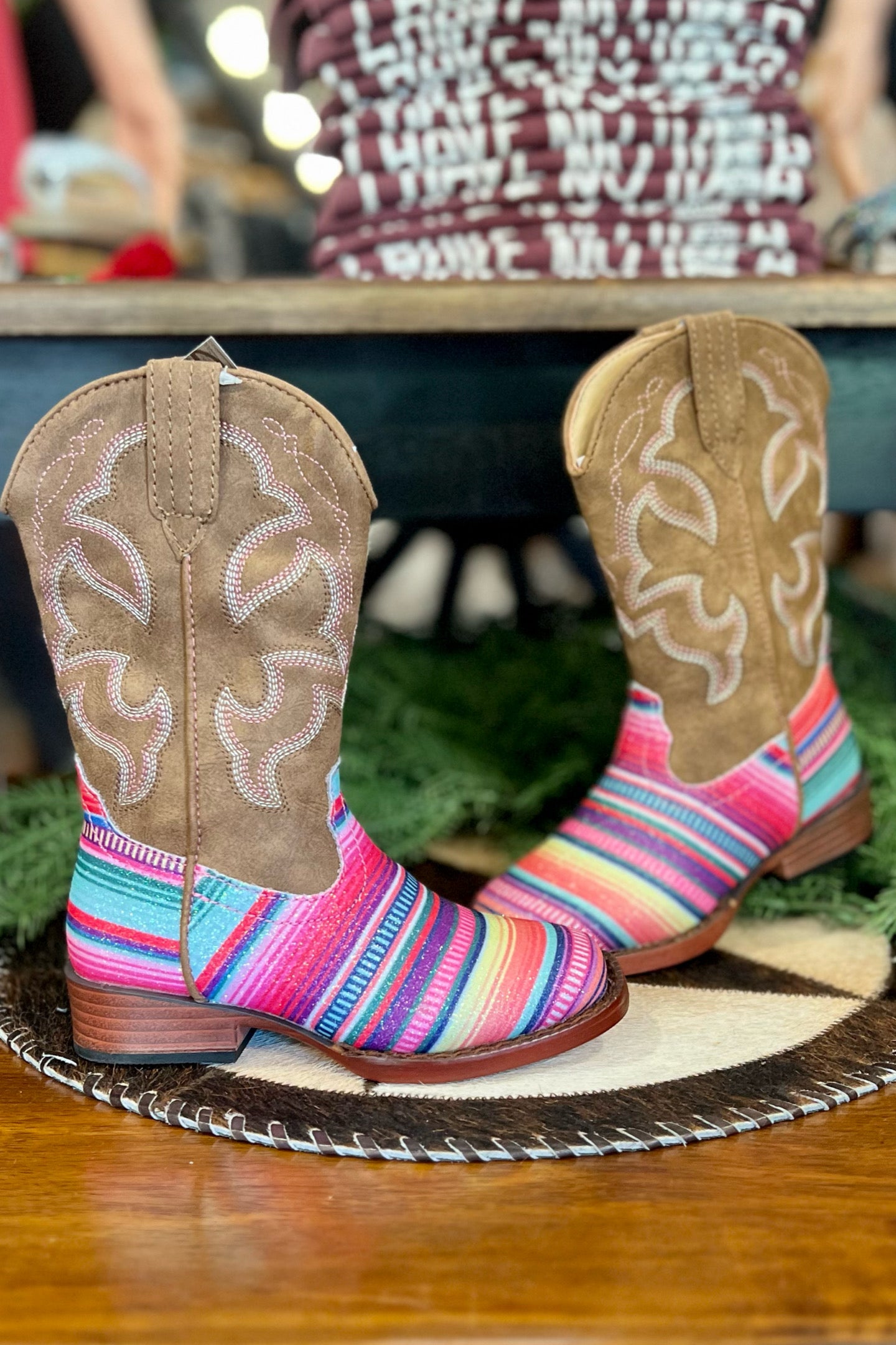 Roper Youth Glitter Serape Square Toe Boot-Kids Footwear-Roper/Stetson-Gallop 'n Glitz- Women's Western Wear Boutique, Located in Grants Pass, Oregon