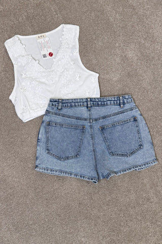 Denim Light Wash Skort-Shorts-Blue B-Gallop 'n Glitz- Women's Western Wear Boutique, Located in Grants Pass, Oregon