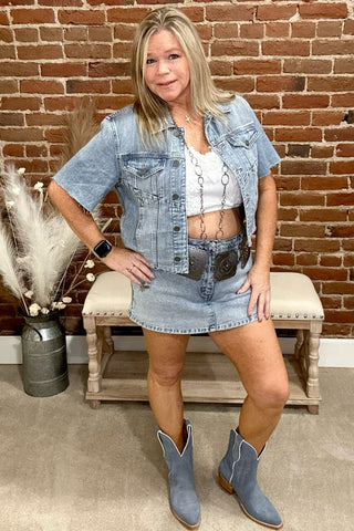Denim Light Wash Skort-Shorts-Blue B-Gallop 'n Glitz- Women's Western Wear Boutique, Located in Grants Pass, Oregon