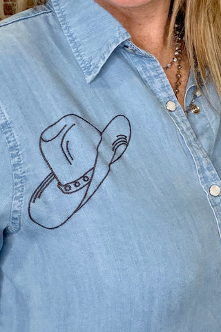 Western Embroidered Snap Button Shirt-Top-Blue B-Gallop 'n Glitz- Women's Western Wear Boutique, Located in Grants Pass, Oregon
